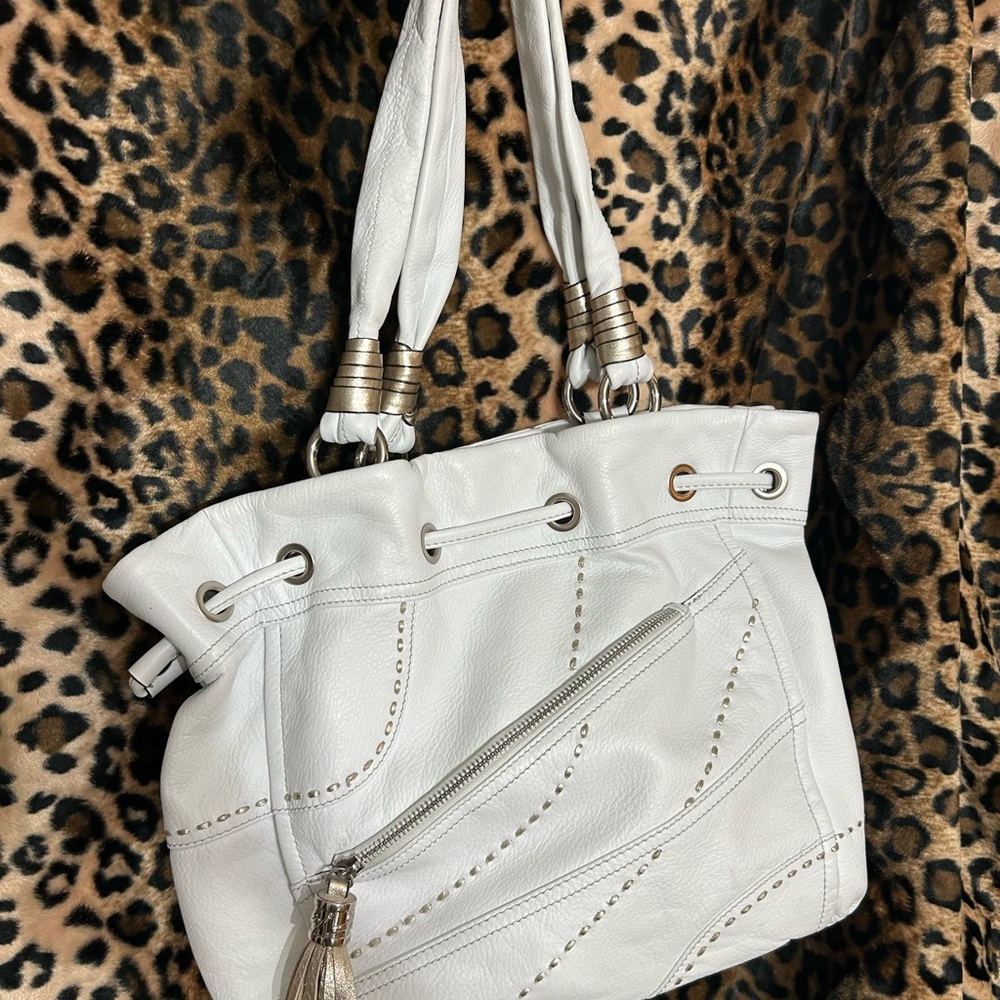 Elegant White Leather Tote Bag